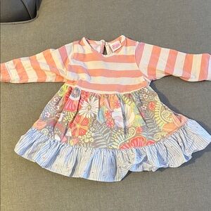 Ricrac & Ruffles Striped, Floral Kids Dress